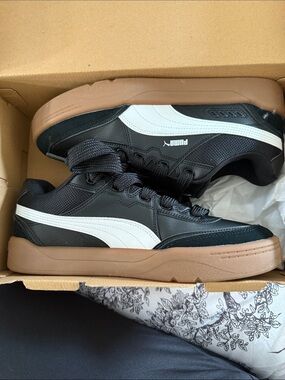 Puma Black White Sneakers with Brown Gum Sole